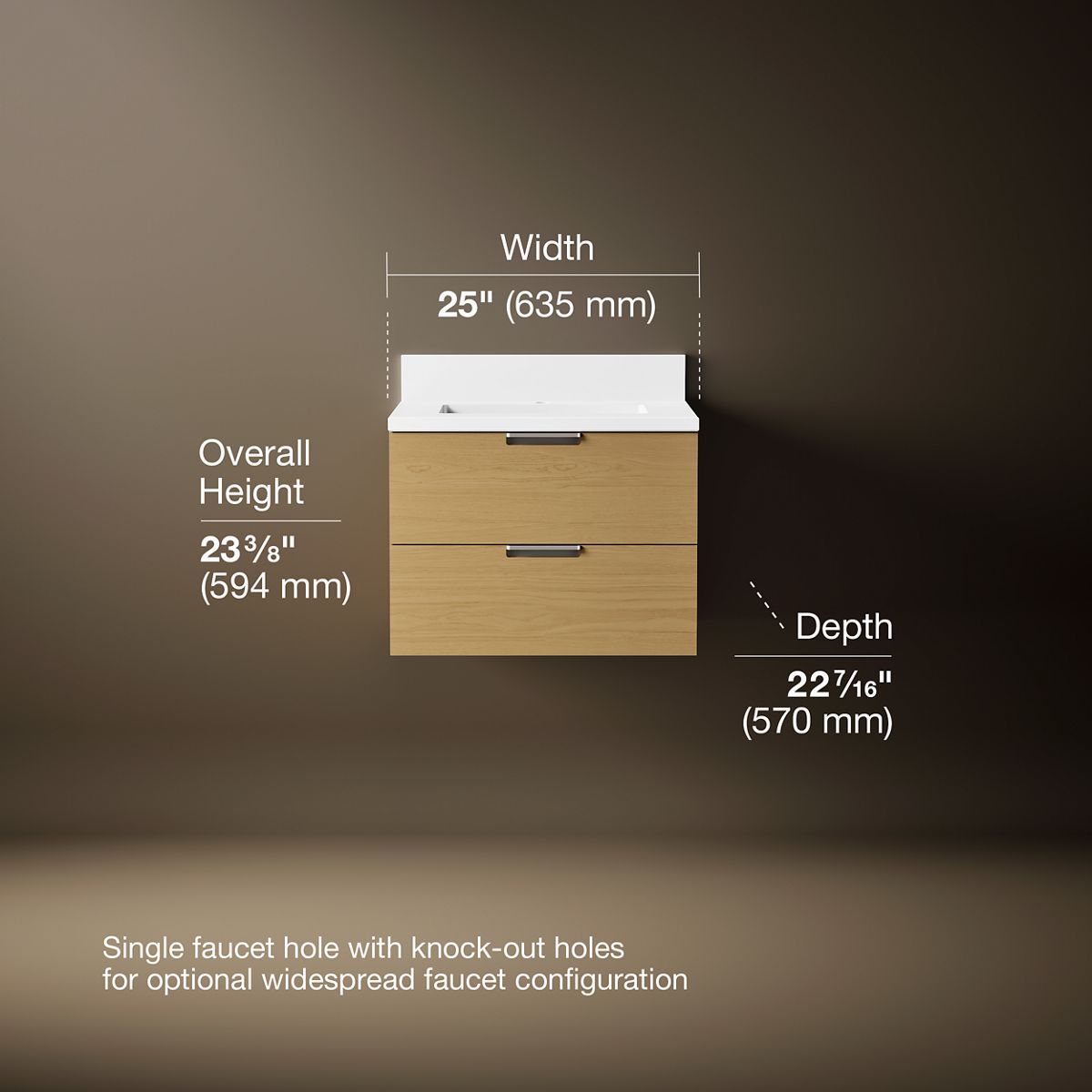 Maxstow® 24" wall-hung bathroom vanity cabinet with sink and quartz top
