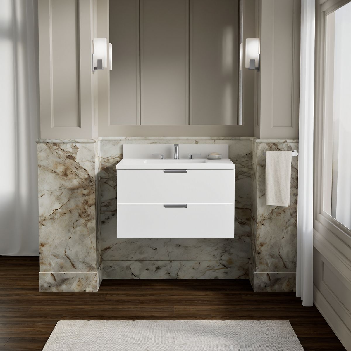 Maxstow® 30" wall-hung bathroom vanity cabinet with sink and quartz top