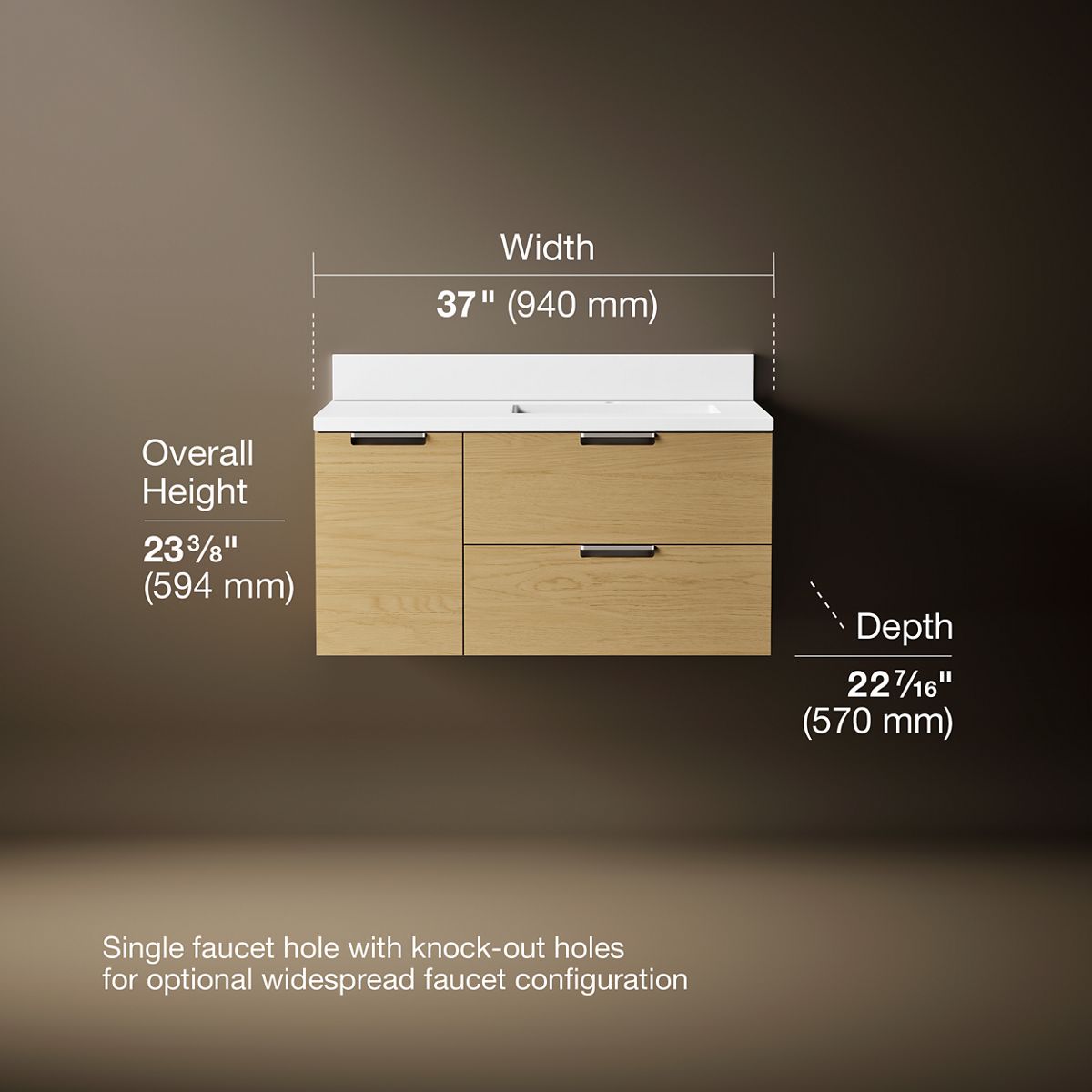 Maxstow® 36" wall-hung bathroom vanity cabinet with sink and quartz top