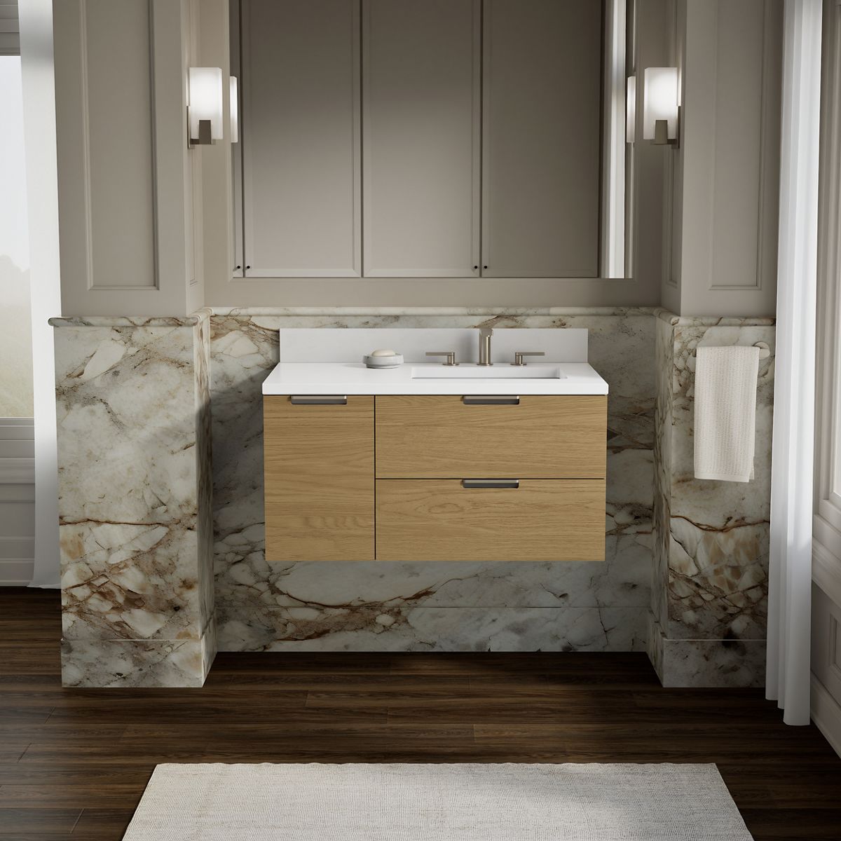 Maxstow® 36" wall-hung bathroom vanity cabinet with sink and quartz top