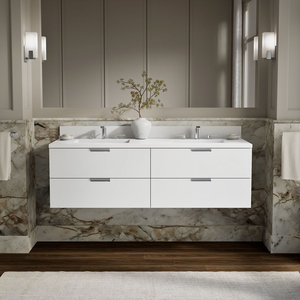 Maxstow® 60" wall-hung bathroom vanity cabinet with sink and quartz top