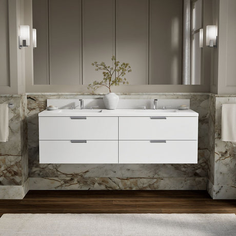 Maxstow® 60" wall-hung bathroom vanity cabinet with sink and quartz top