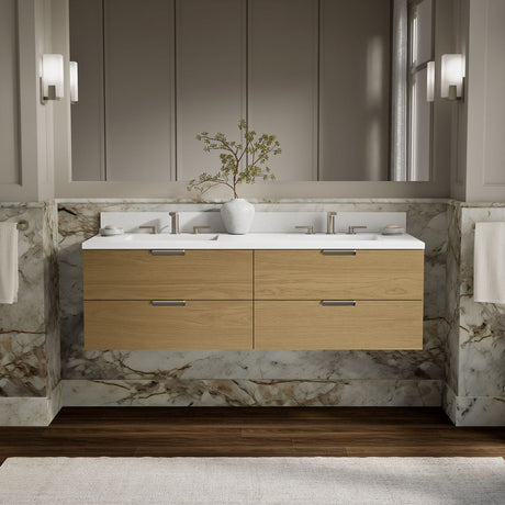 Maxstow® 60" wall-hung bathroom vanity cabinet with sink and quartz top