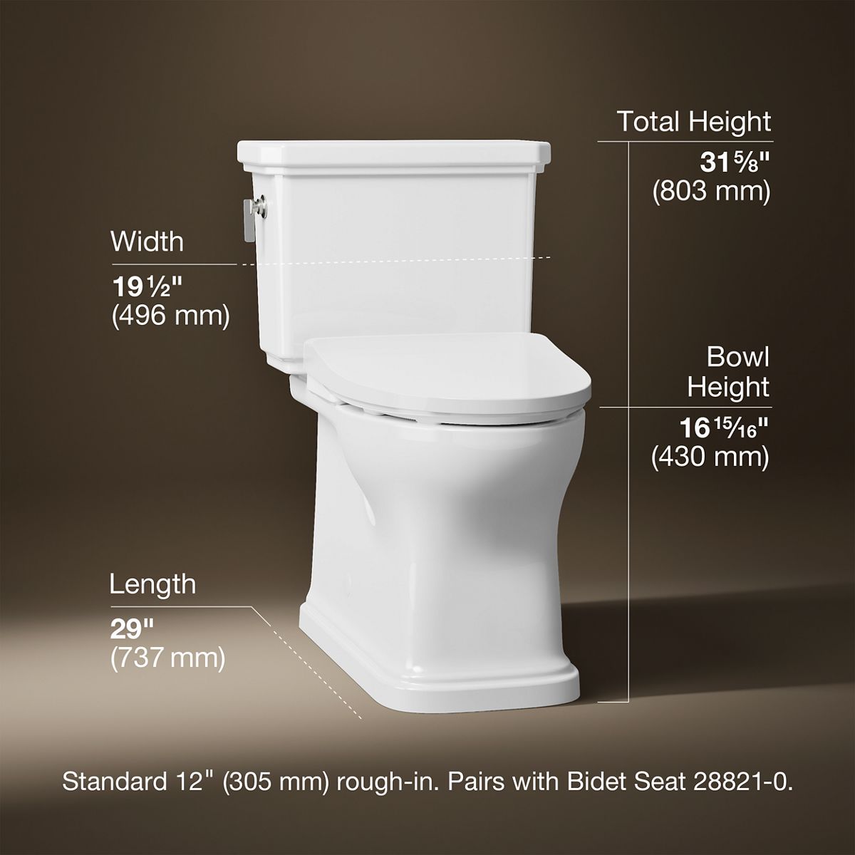 Claude™ by Studio McGee Hidden cord two-piece elongated toilet with skirted trapway, 1.28 gpf