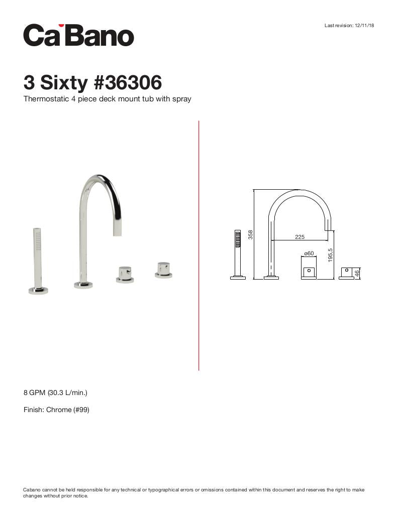 Thermostatic 4 piece deck mount tub with hand shower