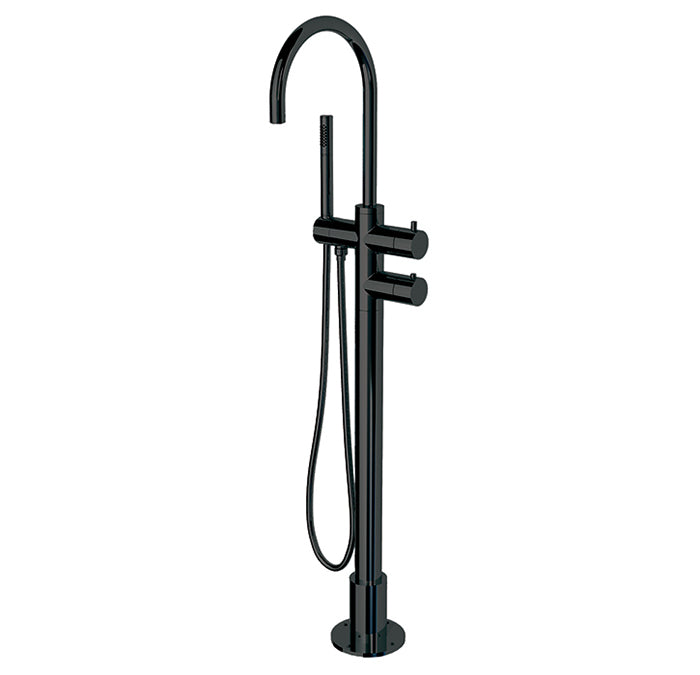 Thermostatic floor mount tub filler with hand shower