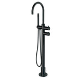 Thermostatic floor mount tub filler with hand shower
