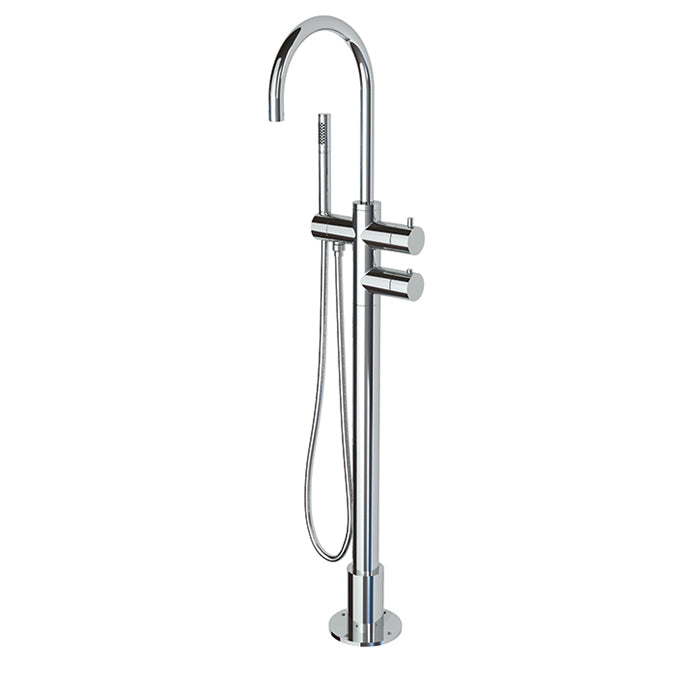 Thermostatic floor mount tub filler with hand shower