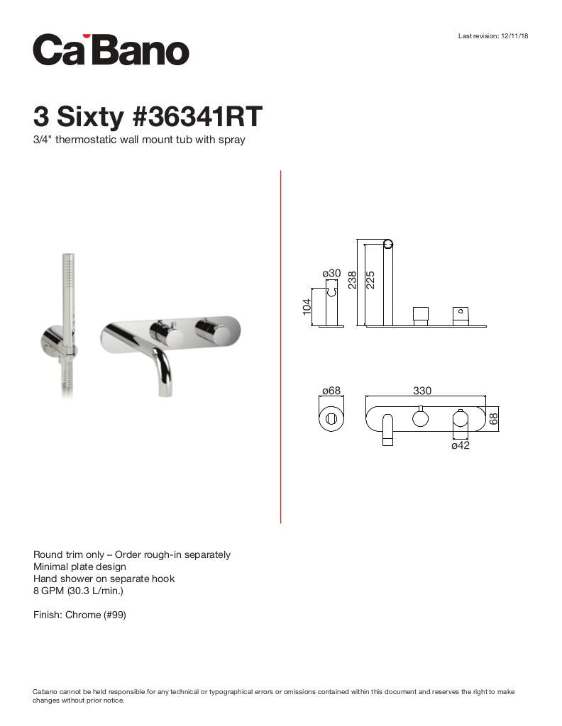 3/4" thermostatic wall mount tub fller with hand shower - TRIM ONLY