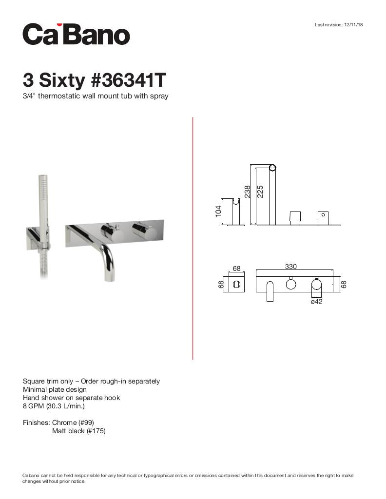 3/4" thermostatic wall mount tub fller with hand shower - TRIM ONLY