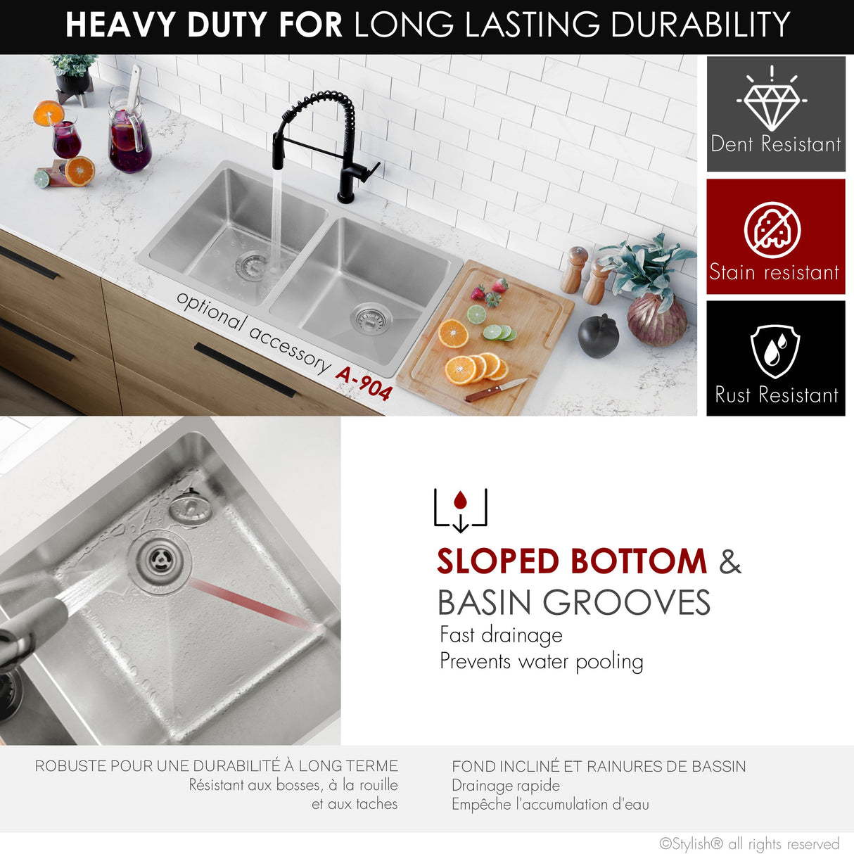 STYLISH 31 inch Double Bowl Undermount Stainless Steel Kitchen Sink