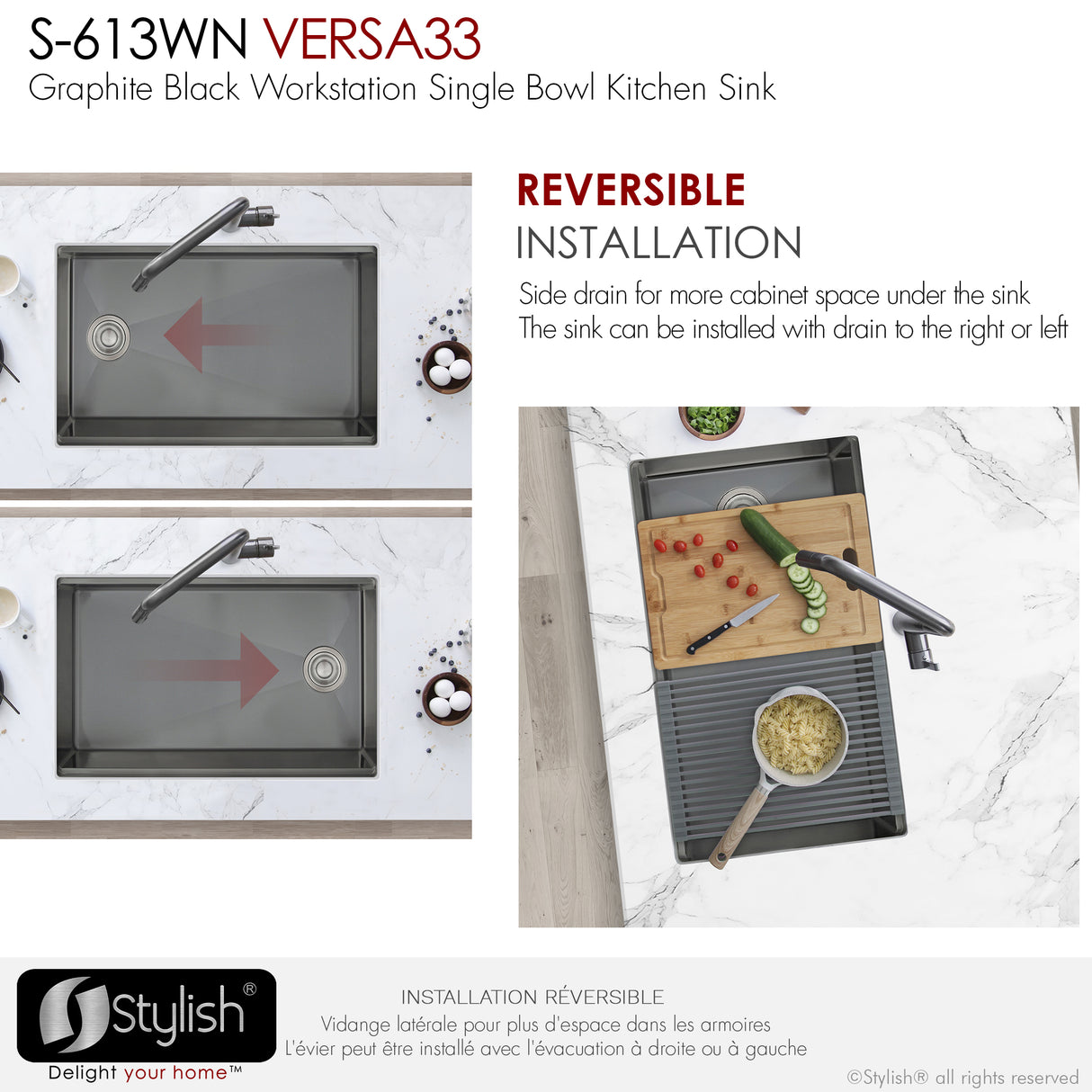 STYLISH 33 inch Workstation Single Bowl Undermount 16 Gauge Stainless Steel Kitchen Sink with Built in Accessories