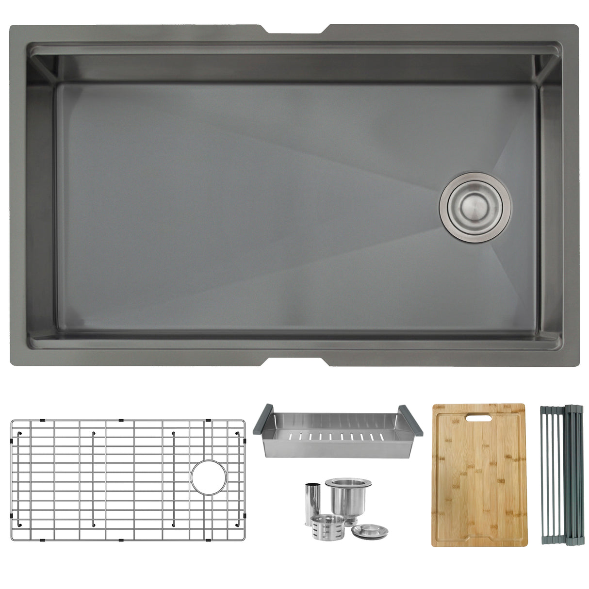 STYLISH 33 inch Workstation Single Bowl Undermount 16 Gauge Stainless Steel Kitchen Sink with Built in Accessories