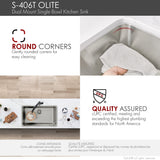 27 in Dual Mount Single Bowl Kitchen Sink, 18 Gauge Stainless Steel with Standard Strainer, by Stylish® S-406T Olite