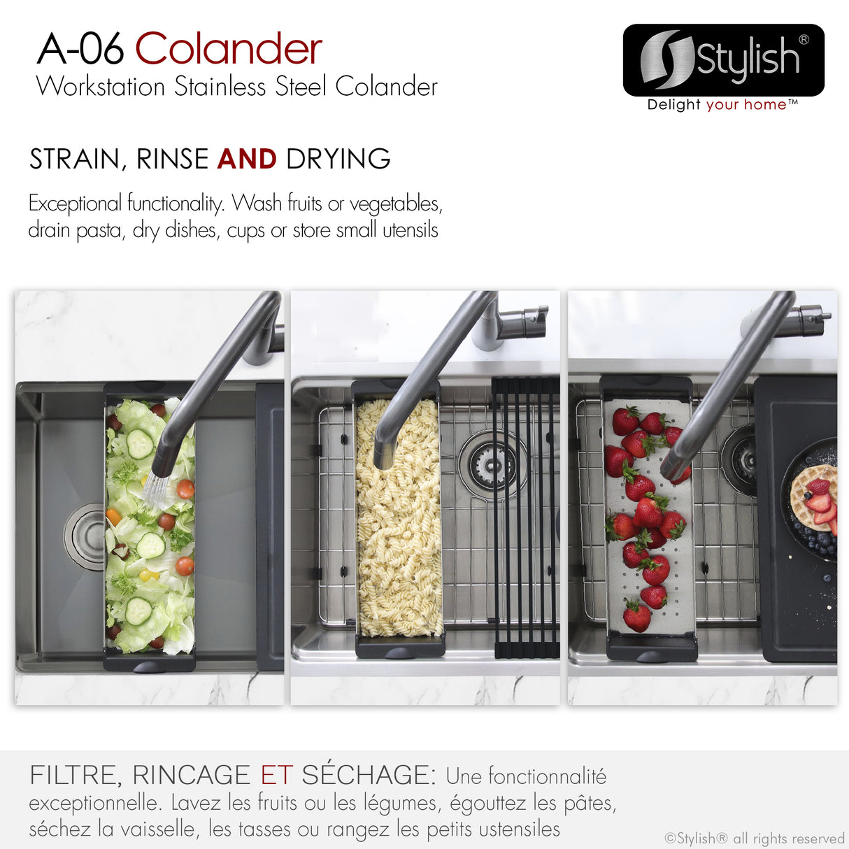 STYLISH Stainless Steel Workstation Colander