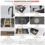 STYLISH 33 inch Workstation Single Bowl Undermount 16 Gauge Stainless Steel Kitchen Sink with Built in Accessories