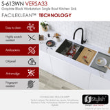 STYLISH 33 inch Workstation Single Bowl Undermount 16 Gauge Stainless Steel Kitchen Sink with Built in Accessories