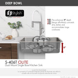 27 in Dual Mount Single Bowl Kitchen Sink, 18 Gauge Stainless Steel with Standard Strainer, by Stylish® S-406T Olite