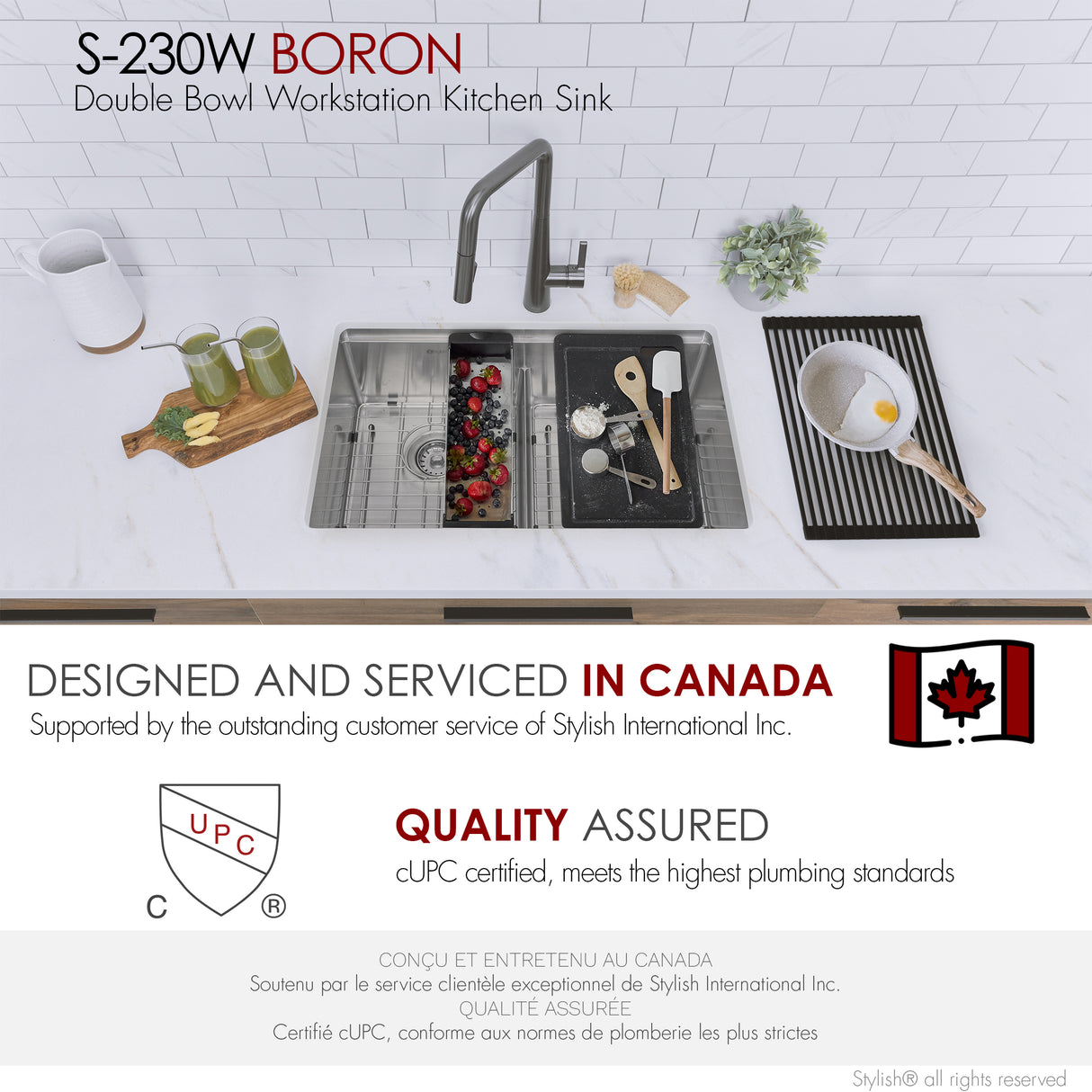 STYLISH 30 inch Workstation Double Bowl Undermount and Drop-in 16 Gauge Stainless Steel Kitchen Sink with Built in Accessories