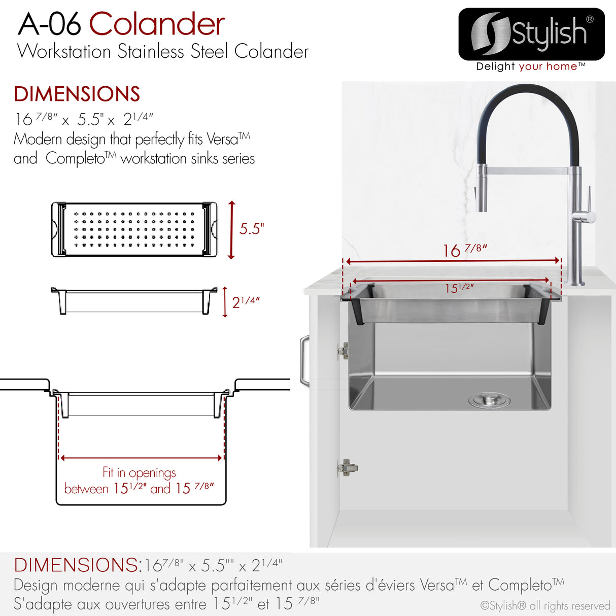 STYLISH Stainless Steel Workstation Colander