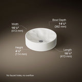 Rista® 16-1/4" round vessel bathroom sink, no overflow