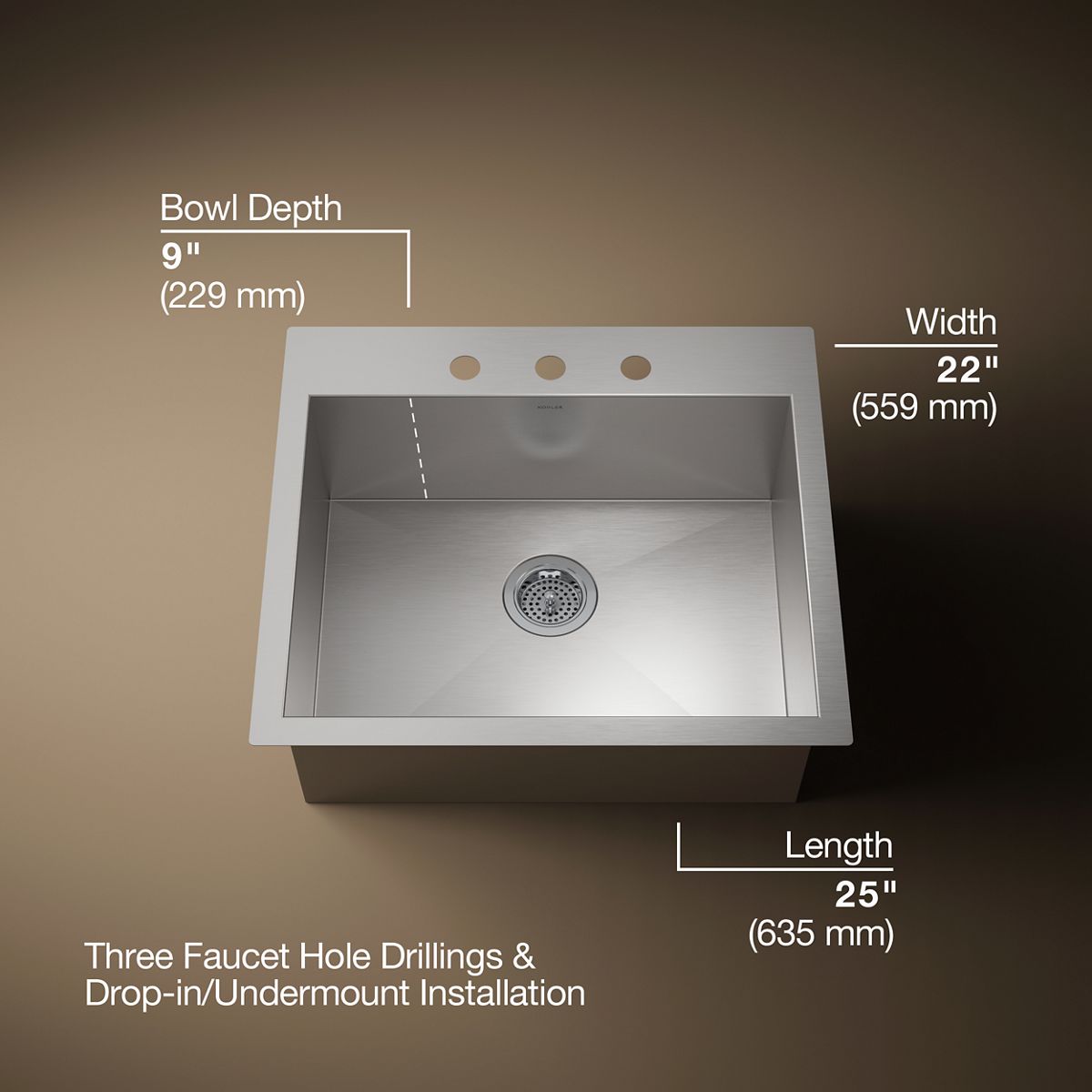 Vault™ 25" top-/undermount single-bowl kitchen sink