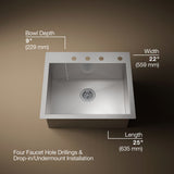 Vault™ 25" top-/undermount single-bowl kitchen sink