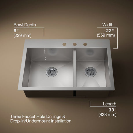 Vault™ 33" top-/undermount double-bowl kitchen sink