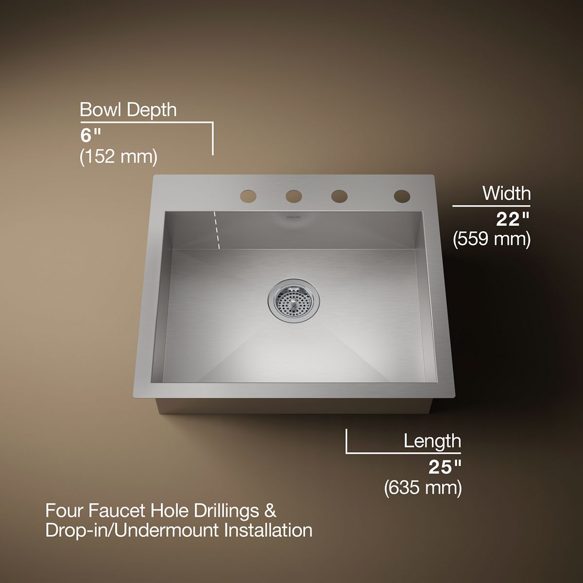Vault™ 25" top-/undermount single-bowl kitchen sink