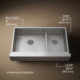 Vault™ Smart Divide® 35-1/2" undermount double-bowl farmhouse kitchen sink