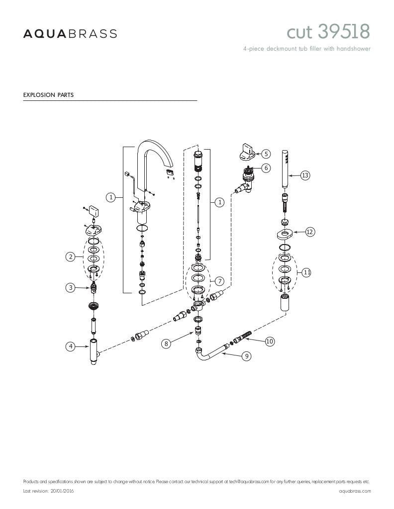 4-piece deckmount tub filler with handshower
