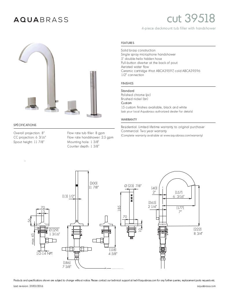 4-piece deckmount tub filler with handshower