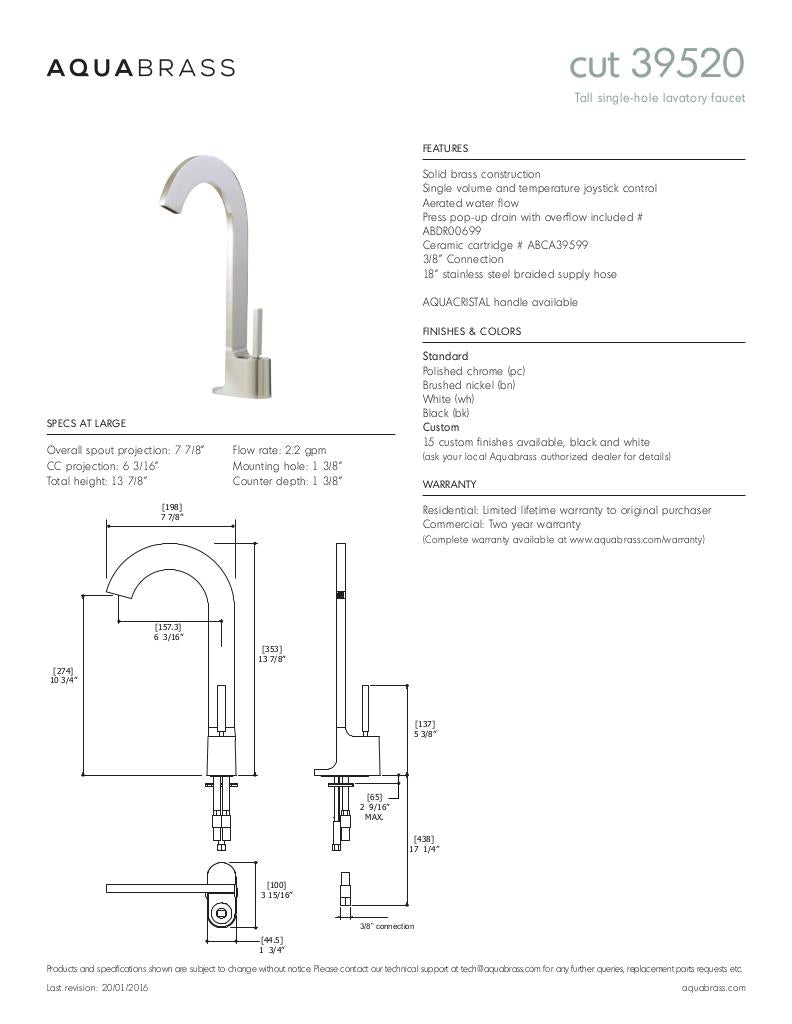 Tall single-hole lavatory faucet