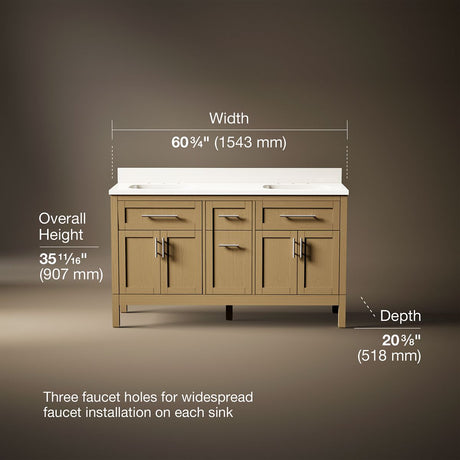 Hadron™ 60" bathroom vanity cabinet with sinks and quartz top