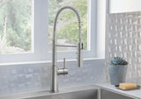 Blanco Catris Semi-Pro Faucet installed in a bright, modern kitchen—PVD Steel finish
