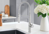 Blanco Catris Semi-Pro Faucet installed in a bright, modern kitchen—PVD Steel finish