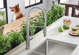 Blanco Catris Semi-Pro Faucet installed in a bright, modern kitchen—PVD Steel finish