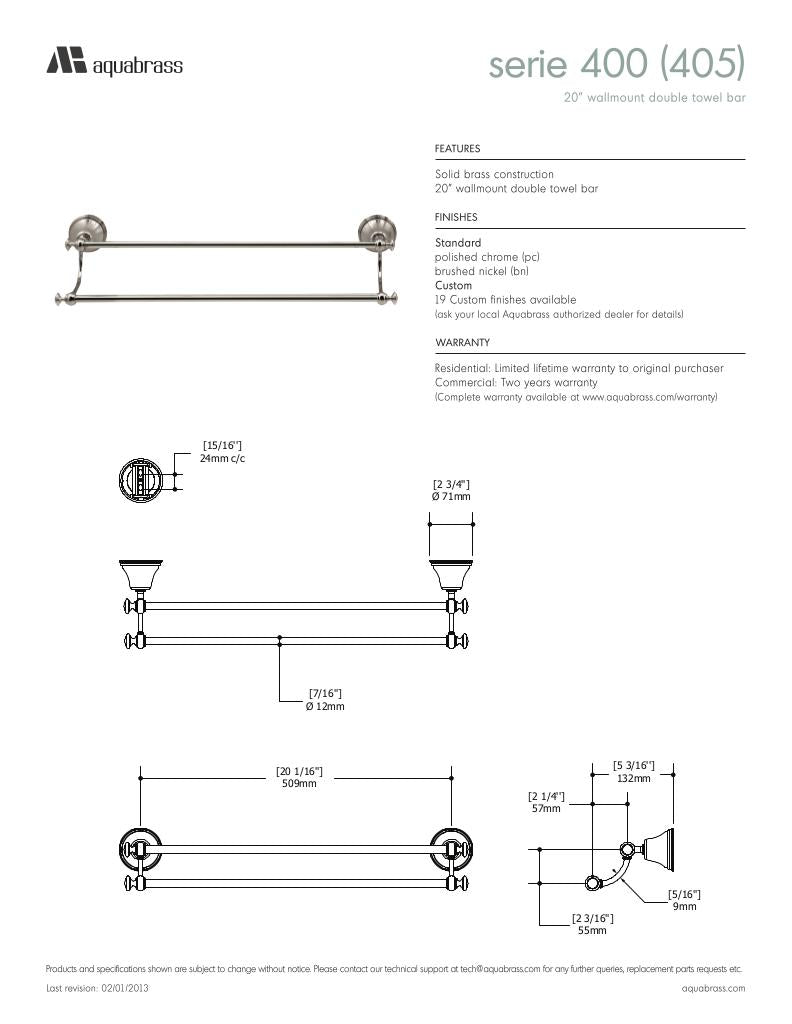 20" wallmount double towel bar