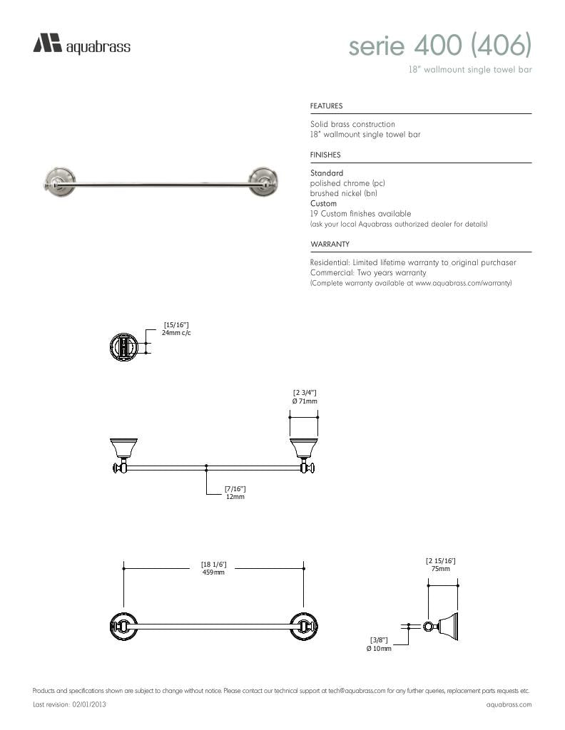 18" wallmount single towel bar