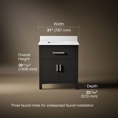 Kresla® 30" bathroom vanity cabinet with sink and quartz top