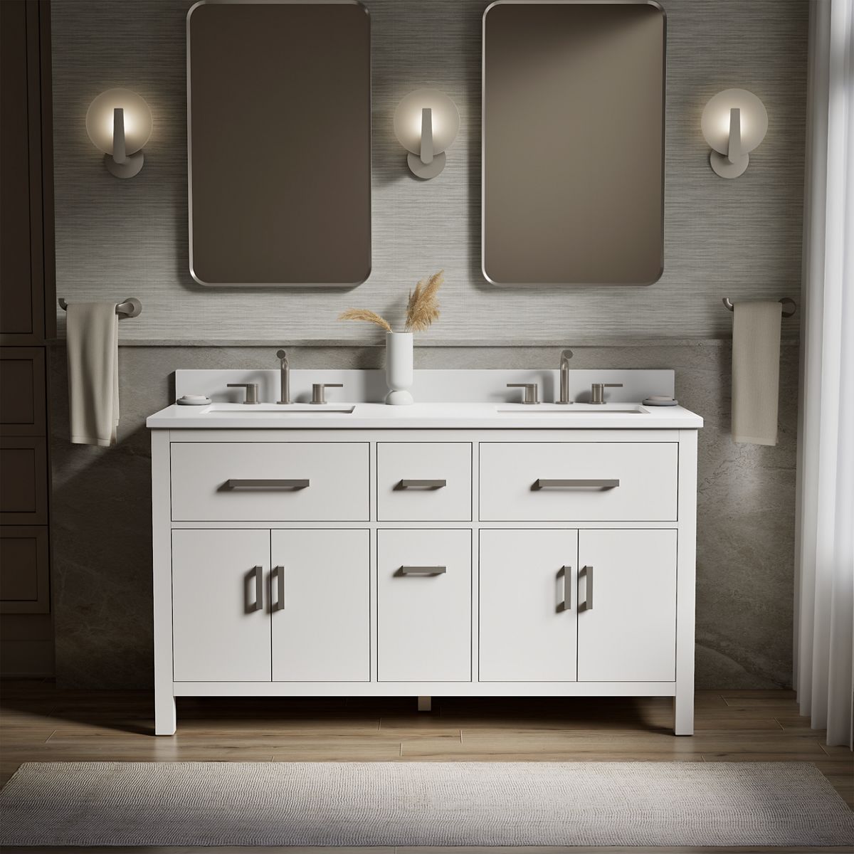 Kresla® 60" bathroom vanity cabinet with sinks and quartz top