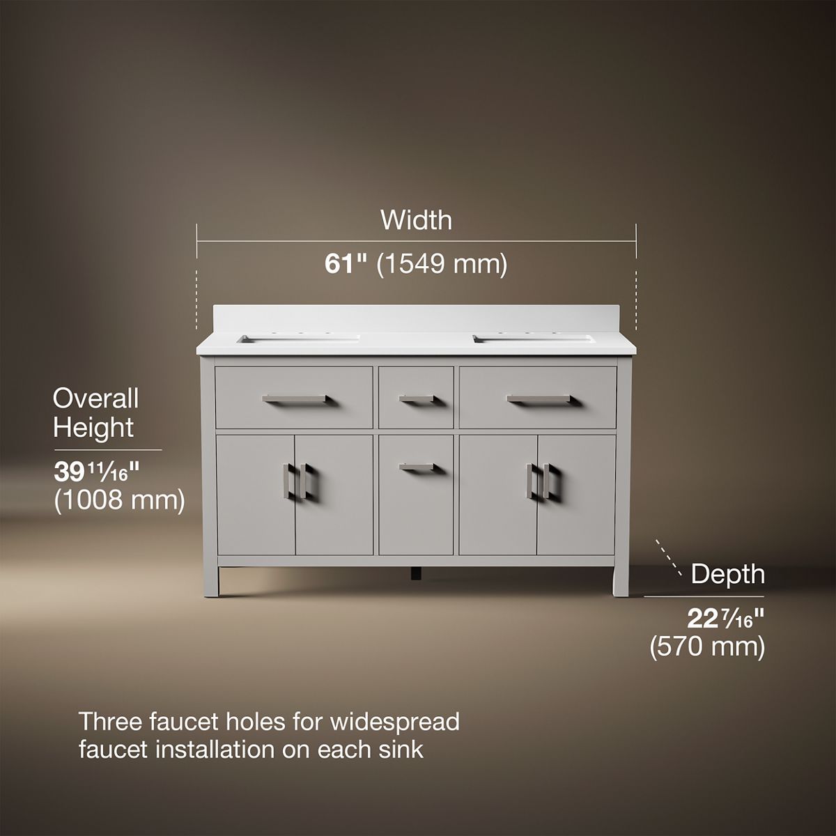Kresla® 60" bathroom vanity cabinet with sinks and quartz top