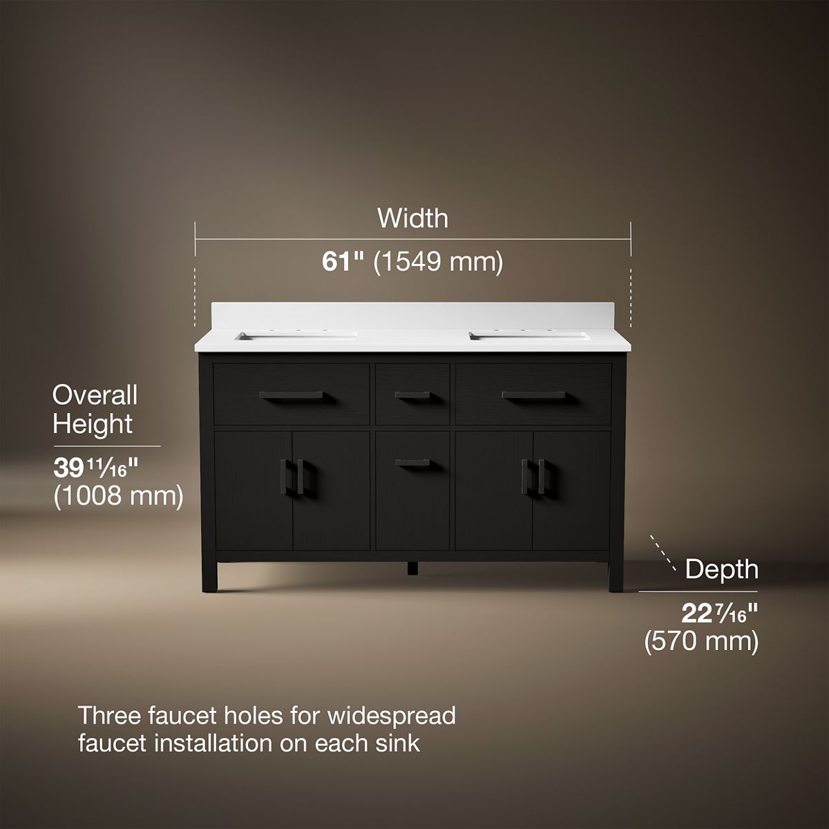 Kresla® 60" bathroom vanity cabinet with sinks and quartz top