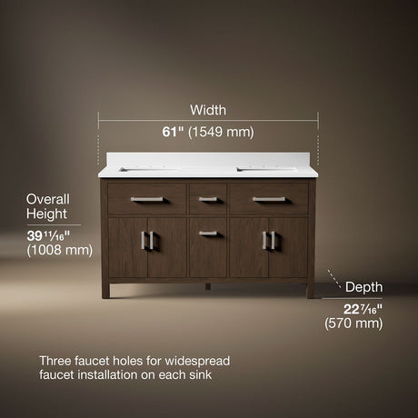 Kresla® 60" bathroom vanity cabinet with sinks and quartz top
