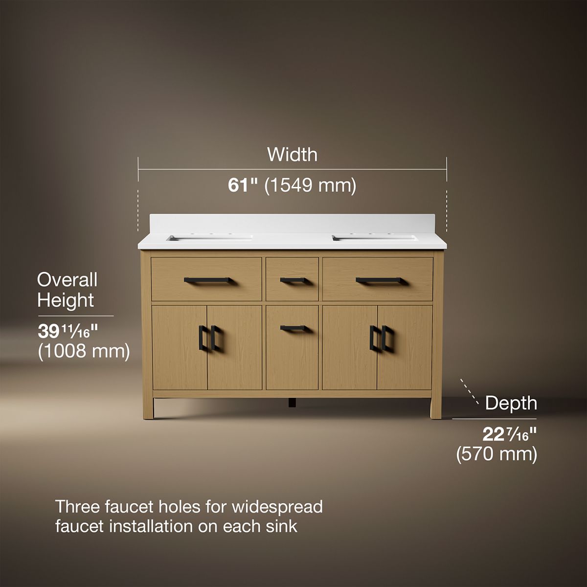 Kresla® 60" bathroom vanity cabinet with sinks and quartz top