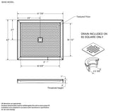 B3Round 4842 Acrylic Alcove Shower Base in White with Anti-slip Bottom with Center Drain