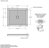 B3Round 4842 Acrylic Alcove Shower Base in White with Anti-slip Bottom with Center Drain