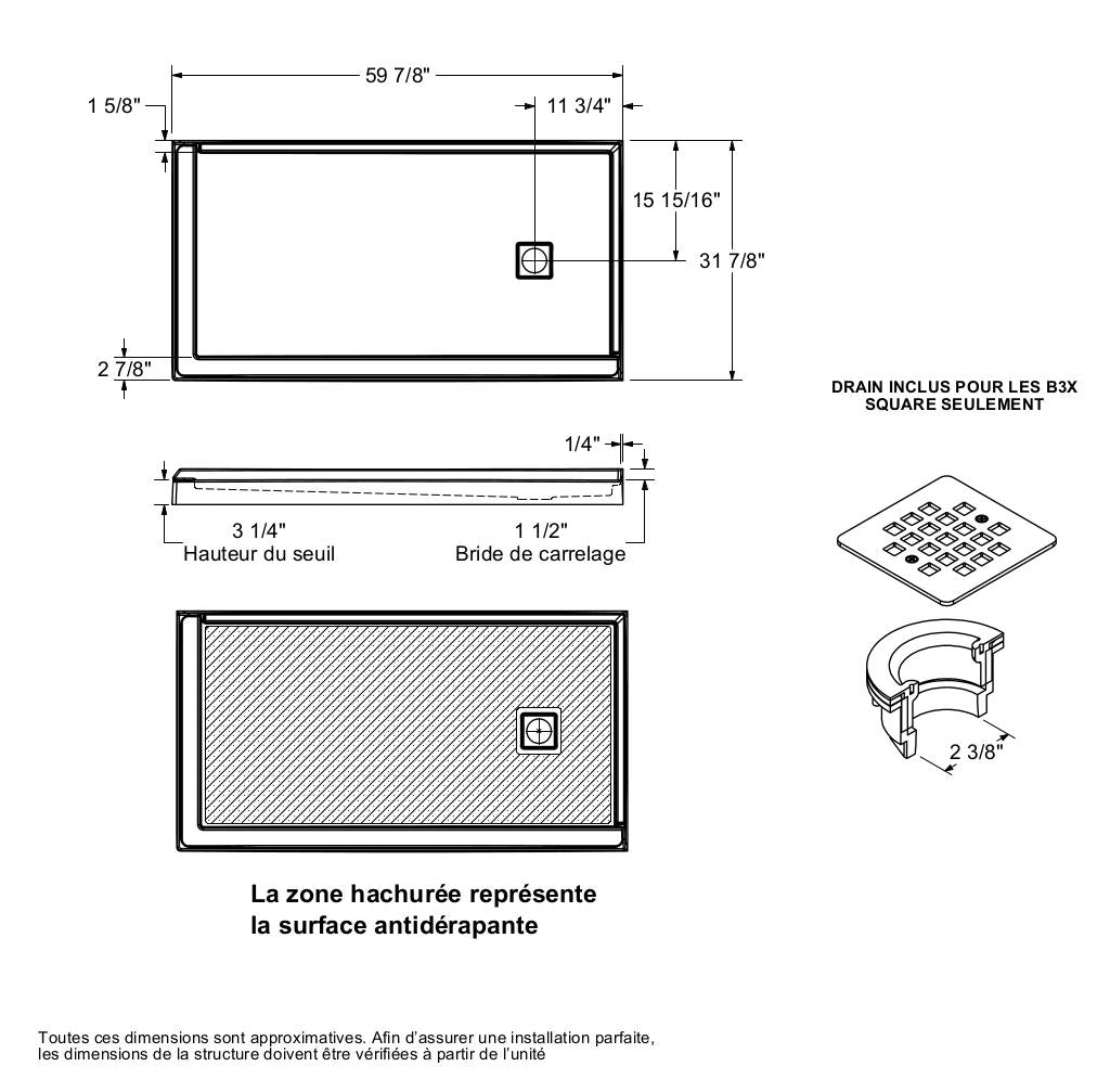 B3X 6032 Acrylic Corner Right Shower Base with Right-Hand Drain in White