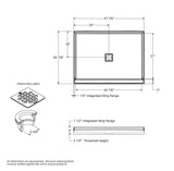 B3X 4836 Acrylic Alcove Shower Base with Center Drain in White