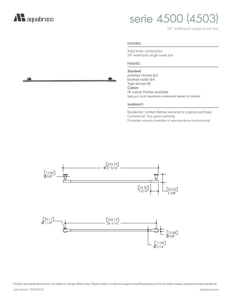24" wallmount single towel bar